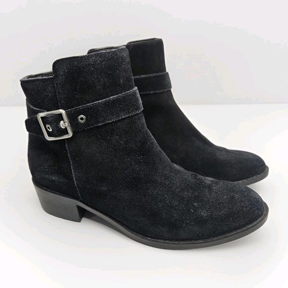 Cole Haan Suede Chelsea Ankle Boots 7.5 B Black Brushed Silver Tone Side Buckle - Picture 1 of 10